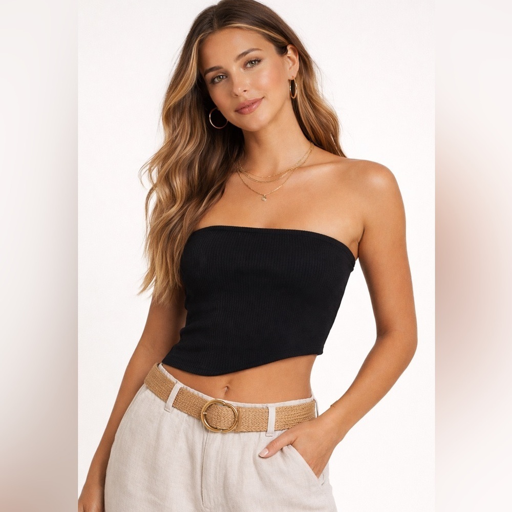 SNDYS NWT Black Strapless Ribbed Asymmetrical Top